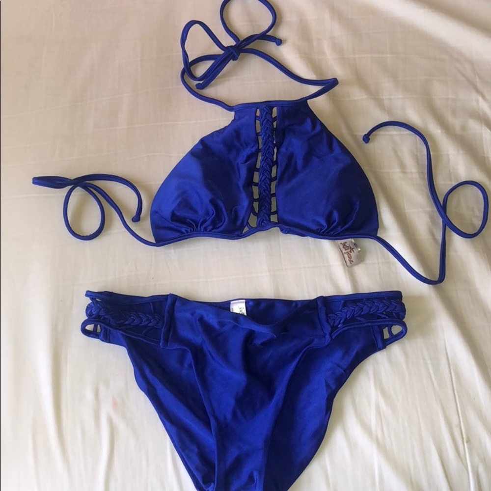 LULI FAMA Blue Halter Bikini Set